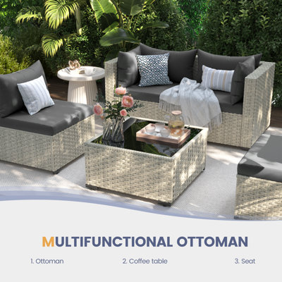 5 Pieces Rattan Patio Conversation Sets With Cushions