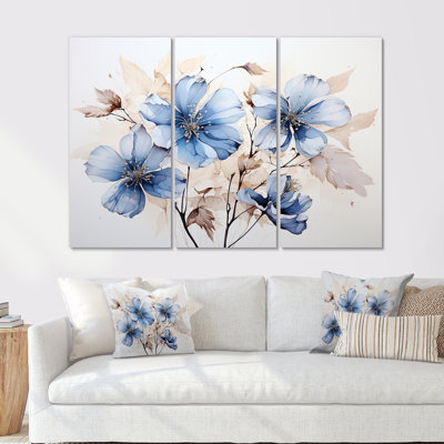 «Blue and White Timeless Minimalisme Hibiscus», ensemble d'art mural sur toile