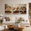 Ensemble de 3 toiles rustiques, pains et bols de farine sur table en bois-134006117