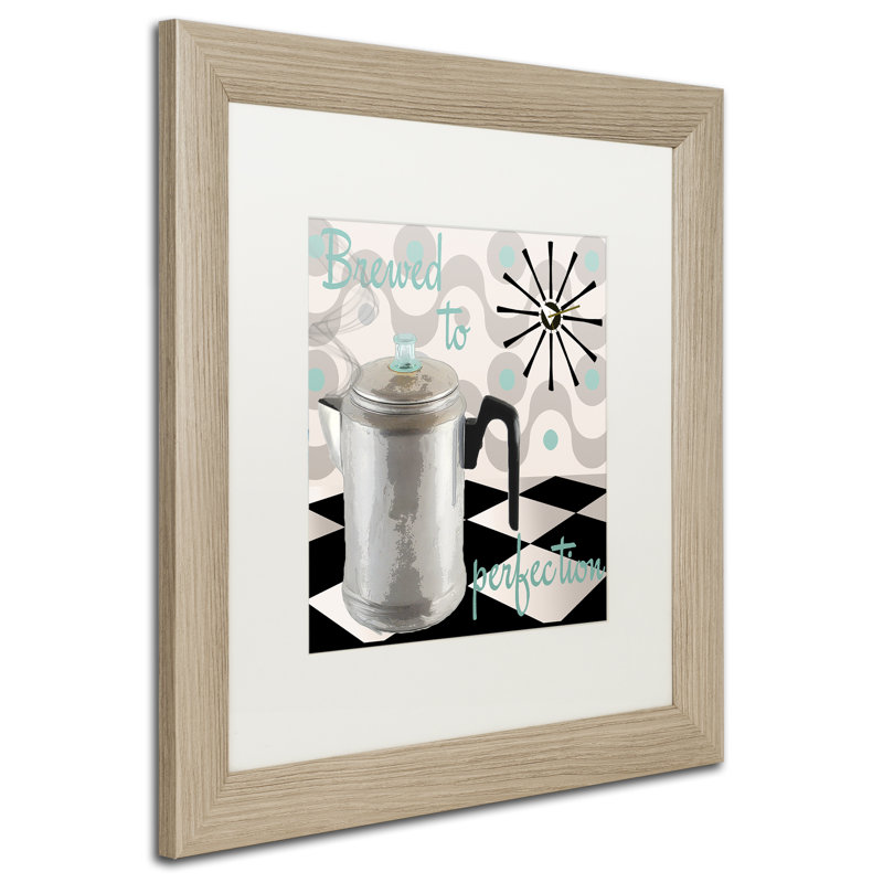 Jadaya «Fifties Kitchen V» par Color Bakery, impression encadrée, Blanc, H 16 po x l 16 po x P 0,5 po, Toile avec cadre brun