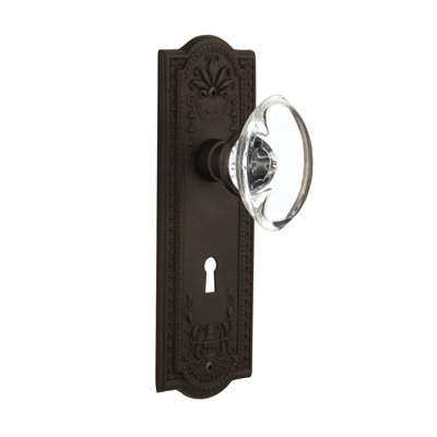 Bouton de porte de mortaise intérieure ovale en cristal avec plaque longue Meadows