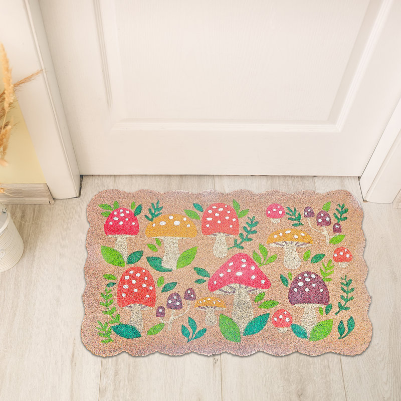 Tapis de porte festonné en fibre de coco et champignon Welcome