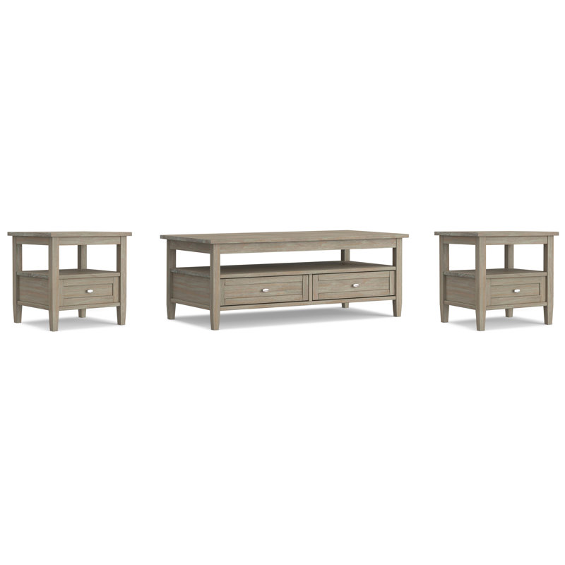 Table basse en bois massif Warm Shaker 48 po et table de chevet en bois massif Acadian 24 po (ensemble de 2), gris vieilli, style transitionnel