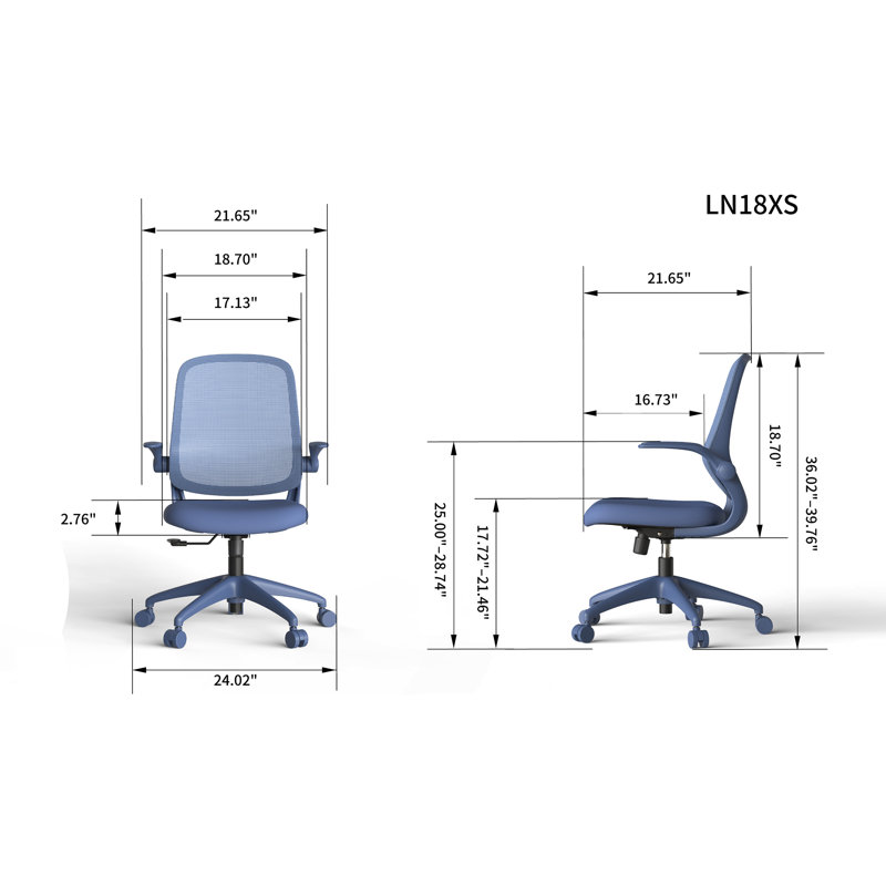 Chaise de bureau ergonomique en maille avec accoudoirs relevables et mécanisme à bascule, Bleu, Bleu