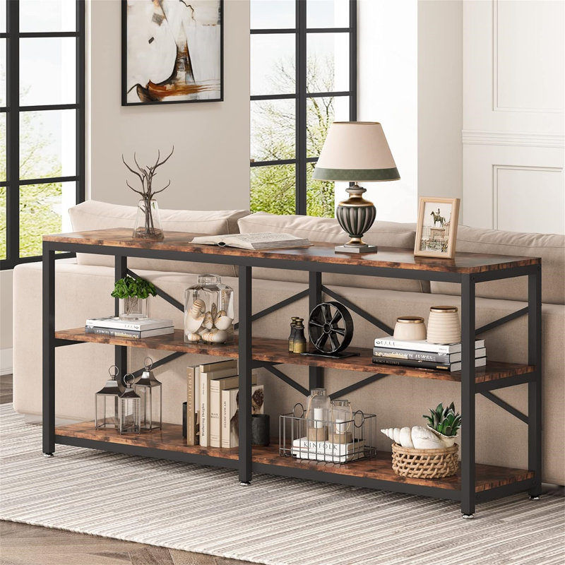 Console 70,9 po avec tablettes de rangement, Rustic Brown/Black, Brun rustique