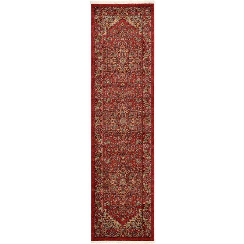 Tapis rouge / beige de style Sud-Ouest Lauri, Tapis de couloir 2 pi 7 po x 6 pi 7 po