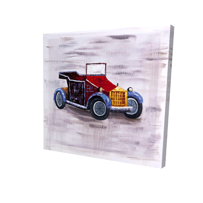 Voiture-jouet rétro - Toile de bureau rouge pour la maison | Art unique
