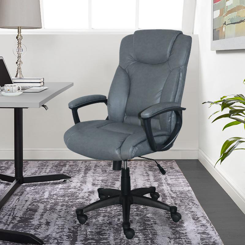 Serta Connor Ergonomic Executive Office Chair with Layered Body Pillows and Contoured Lumbar, Gray, Bonded Leather