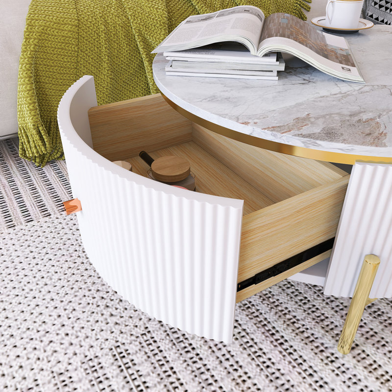 Table basse moderne avec 2 grands tiroirs de rangement Modern, Blanc cassé