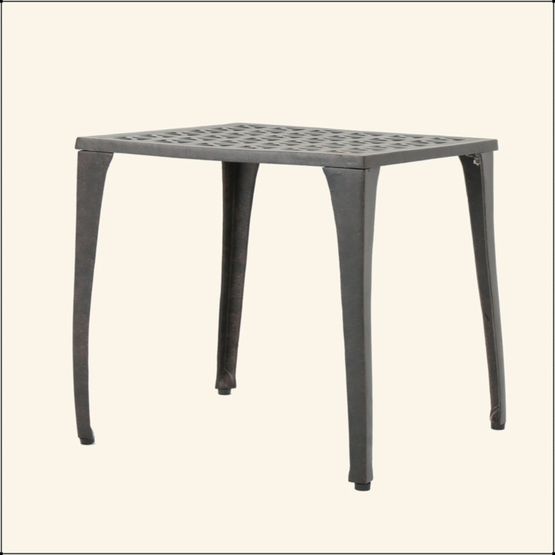 Sturdy Cast Aluminum Outdoor Side Table With Intricate Grillwork, Perfect For Patio And Garden Use