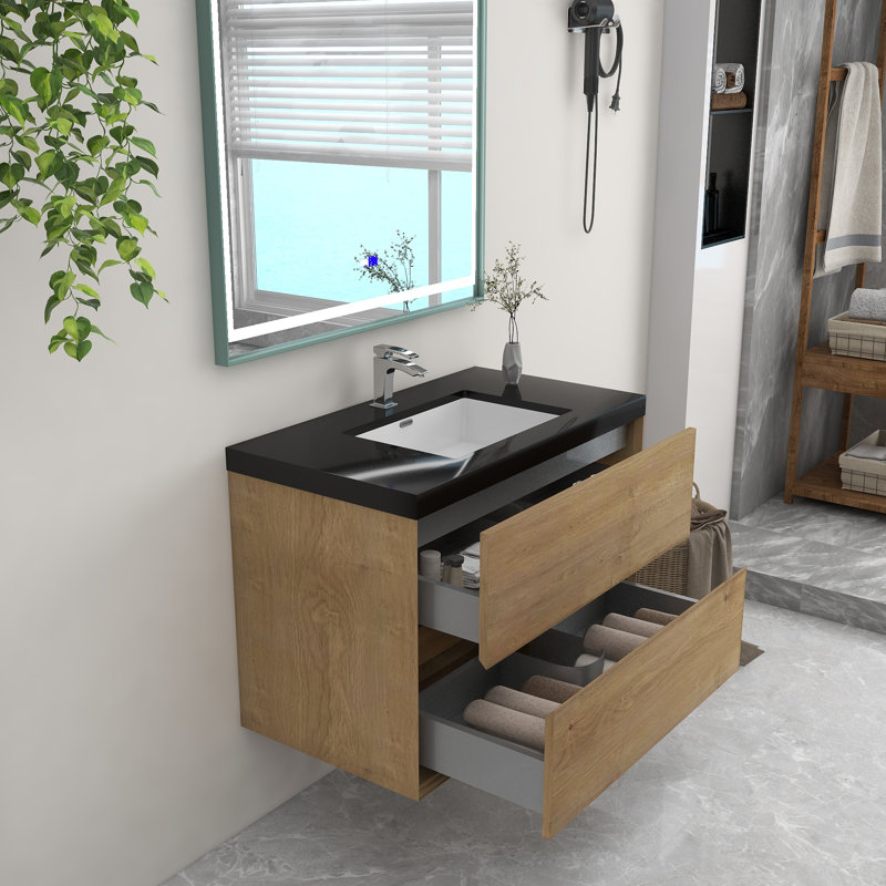 36" Wall-Mounted Single Bathroom Vanity Set, White Oak
