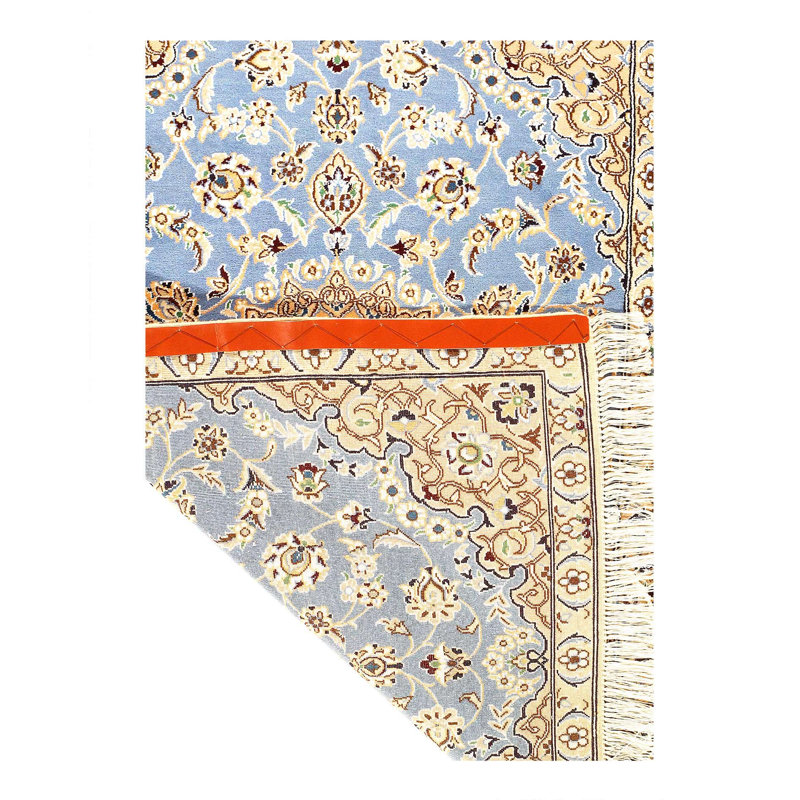 Tapis bleu clair / beige / brun en laine / soie / coton 2 pi 11 po x 4 pi 4 po Ratomir