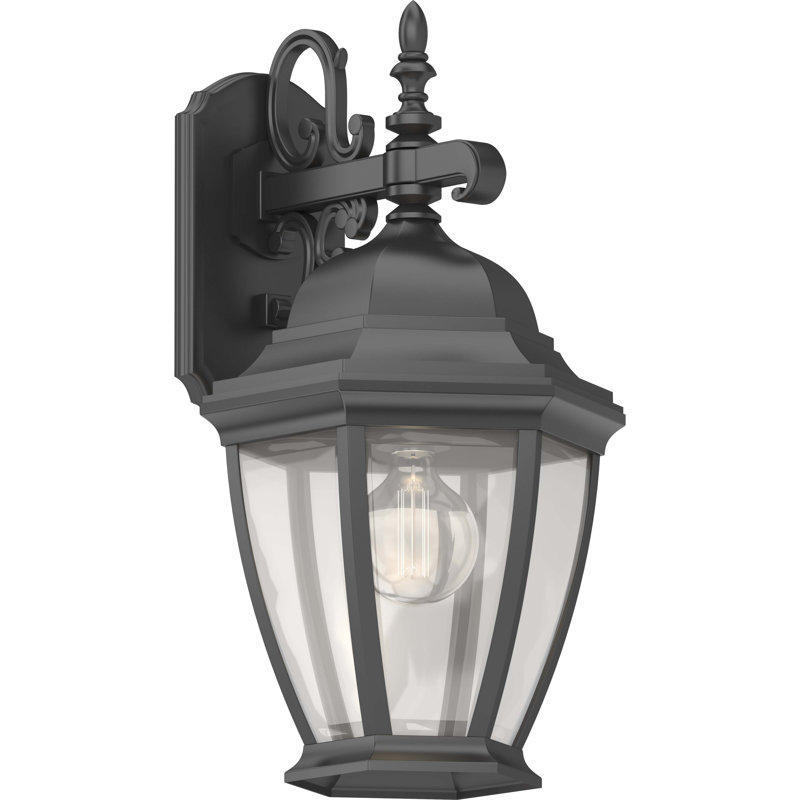 1-Light Outdoor Steel Black Lantern Wall Mount Wall Sconce Wall Light with Clear Beveled Glass 