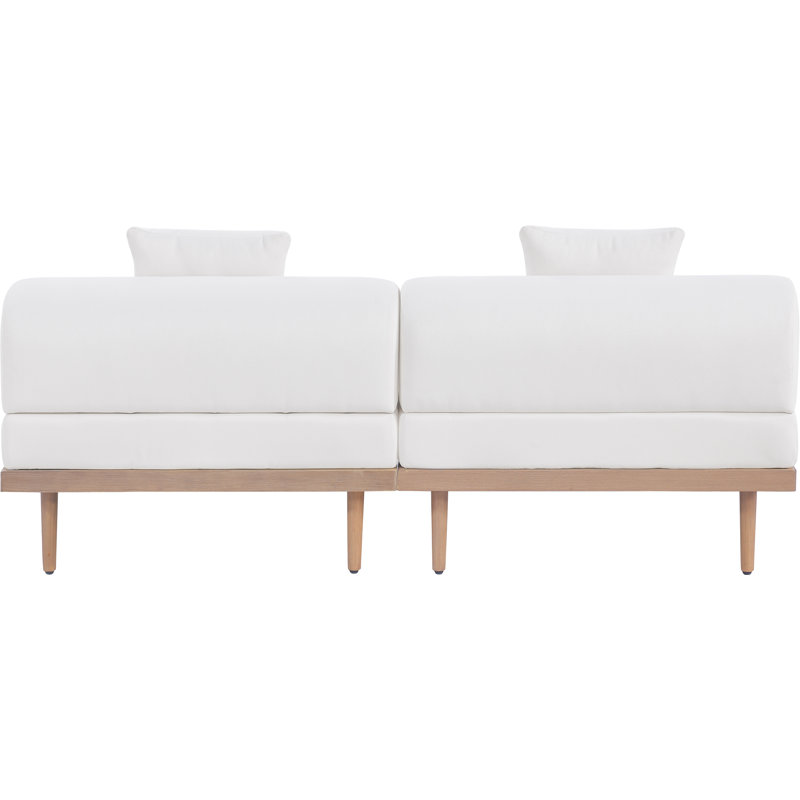 Madeleine 71" Resilient Water Resistant Olefin Fabric Upholstered 2Pc. Outdoor Patio Modular Loveseat, Cream