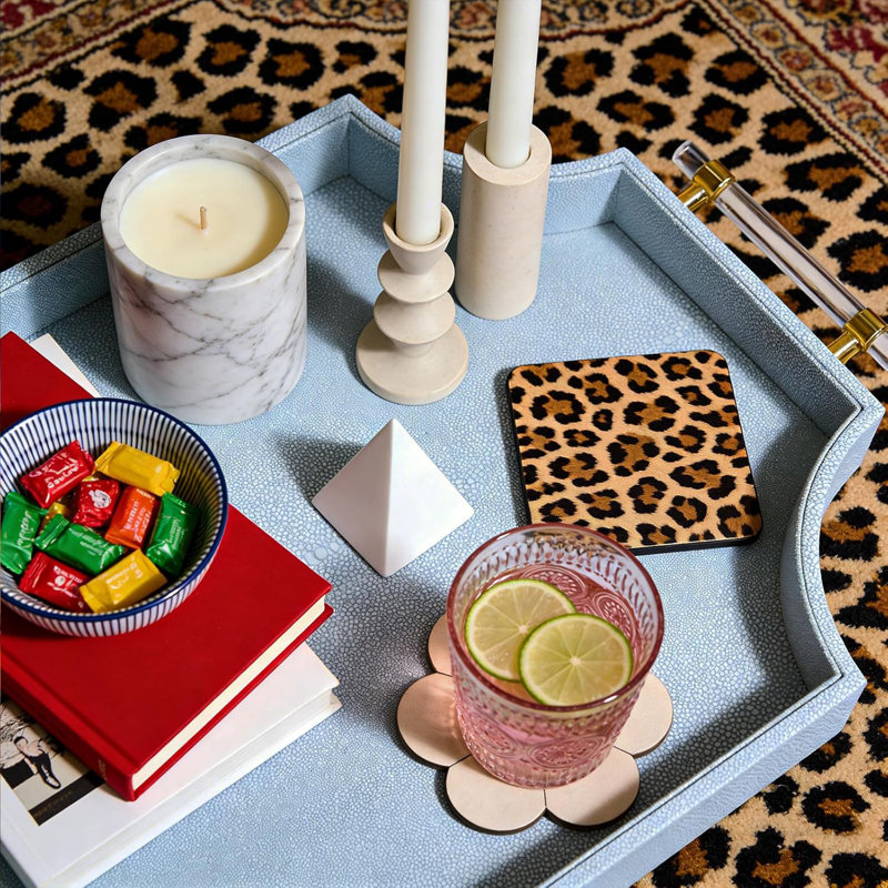22.6'' × 13'' Coffee Table Tray Shagreen Decorative Tray for Ottoman Home
