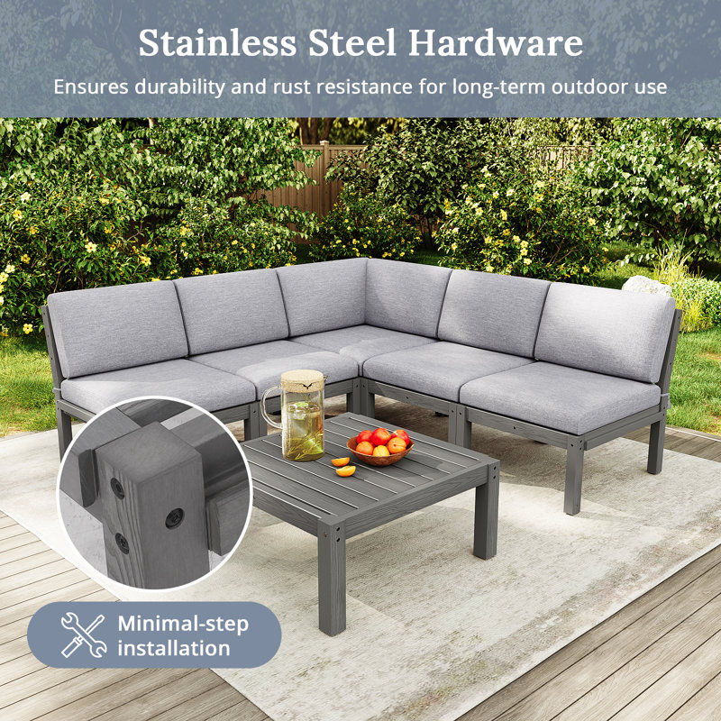 Ensemble de conversation pour le patio extérieur 6 personnes - gris, Coussin gris clair / structure grise