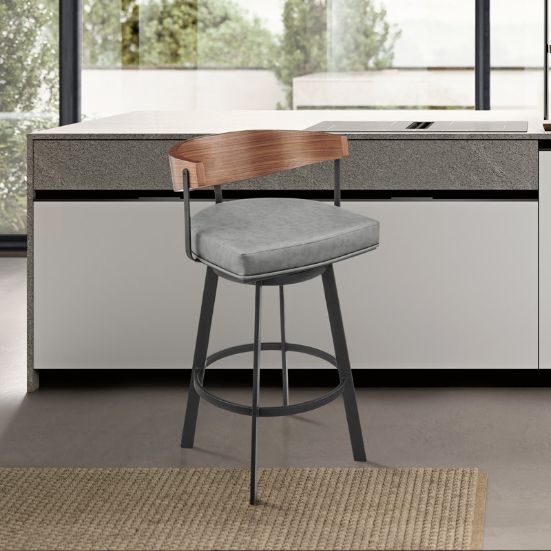 Tabouret de bar ou de bar Ahzhane, Tabouret de bar (siège d'une hauteur de 30 po), Cuir gris / cadre brun