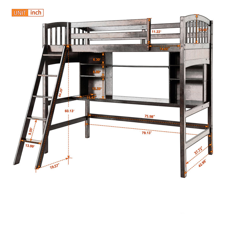 Eztli Kids Twin Loft Bed, Espresso