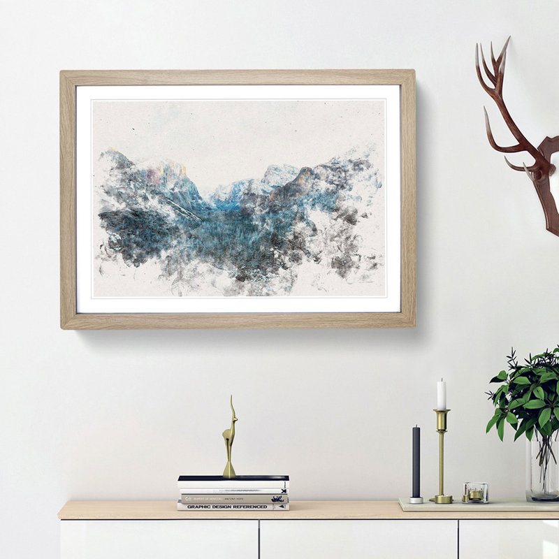 Winter In Yosemite Valley Watercolour - Framed Print, 35cm H x 50cm W x 2cm D, Oak