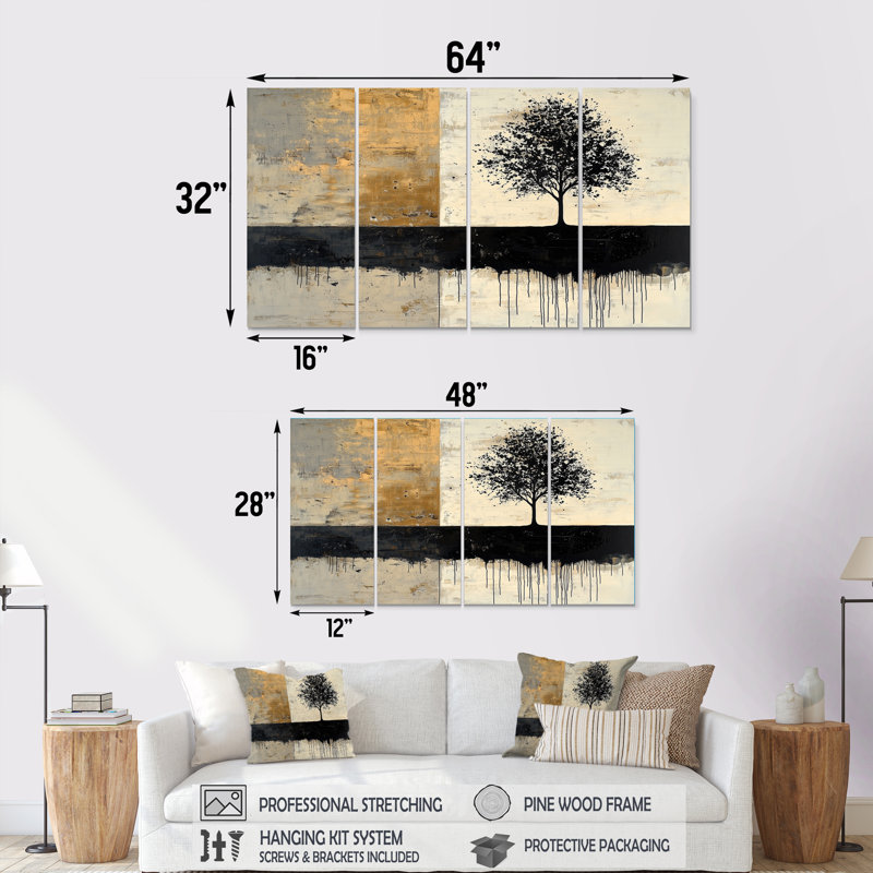 «Minimalisme», ensemble d'art sur toile de tilleul américain et beige, H 28 po x l 48 po