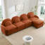 Canapé Teddy en tissu 4 places en forme de nuage, dossier incurvé et accoudoirs avec coussins lombaires incurvés, canapé modulaire 4 places modulaire avec repose-pieds mobile et coussin de soutien à double couche, orange-1025842016-1025842017