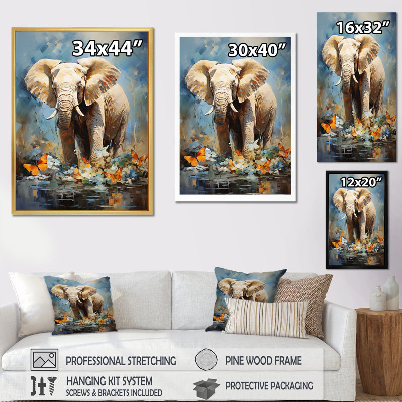 «Majestic Elephant In The Wild», reproduction sur toile, Cadre flottant blanc, H 40 po x l 30 po x P 1,5 po