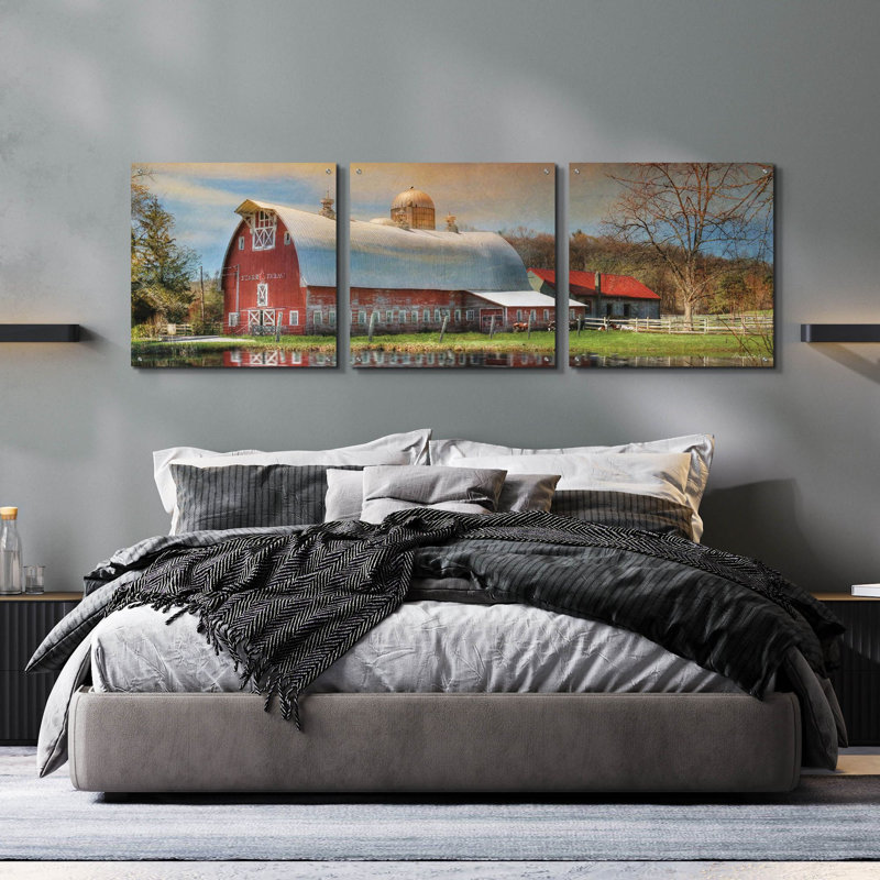 Ensemble d'art mural en verre «Starr Farm» par Lori Deiter, 3 pièces, H 24 po x l 72 po