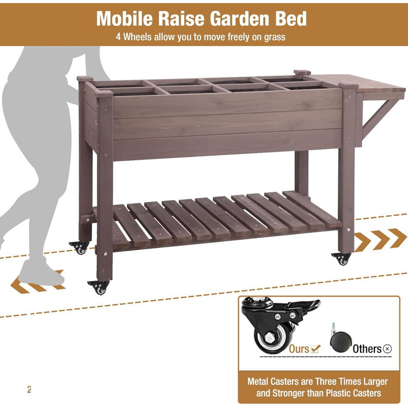 Raised Garden Bed Mobile Outdoor Planter Box with Legs for Vegetables Flower Herb, Large Storage Garden Box on Wheels