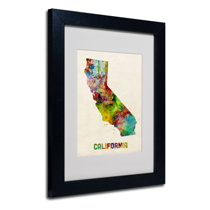"California Map" par Michael Thompsett, "Pakin", impression encadrée, H 14 po x l 11 po x P 0,5 po, Noir