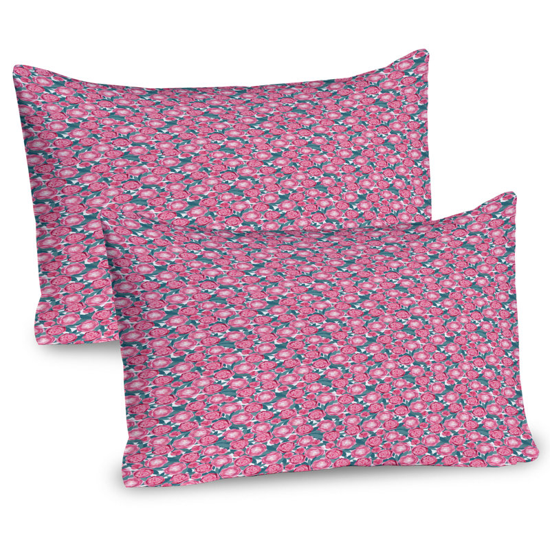 Teal Pink Magenta Floral Microfiber Pillow Sham Set