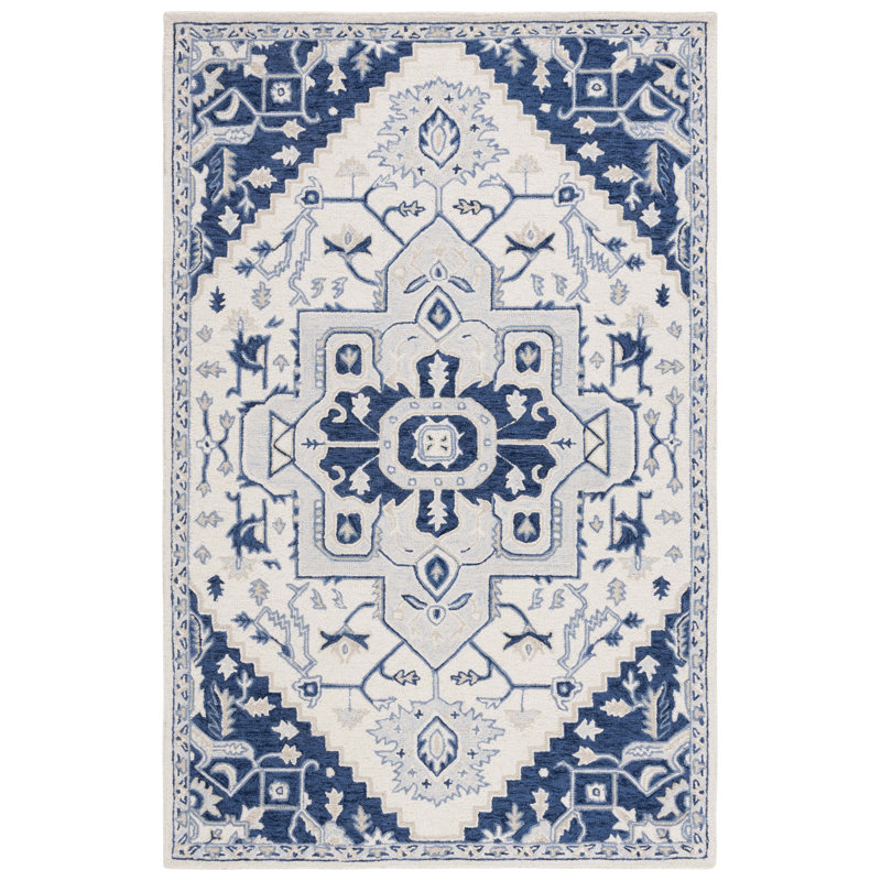 Lauren Ralph Lauren Hand Tufted Wool/Cotton Oriental Rug in Ivory/Navy, Rectangle 8' x 10'