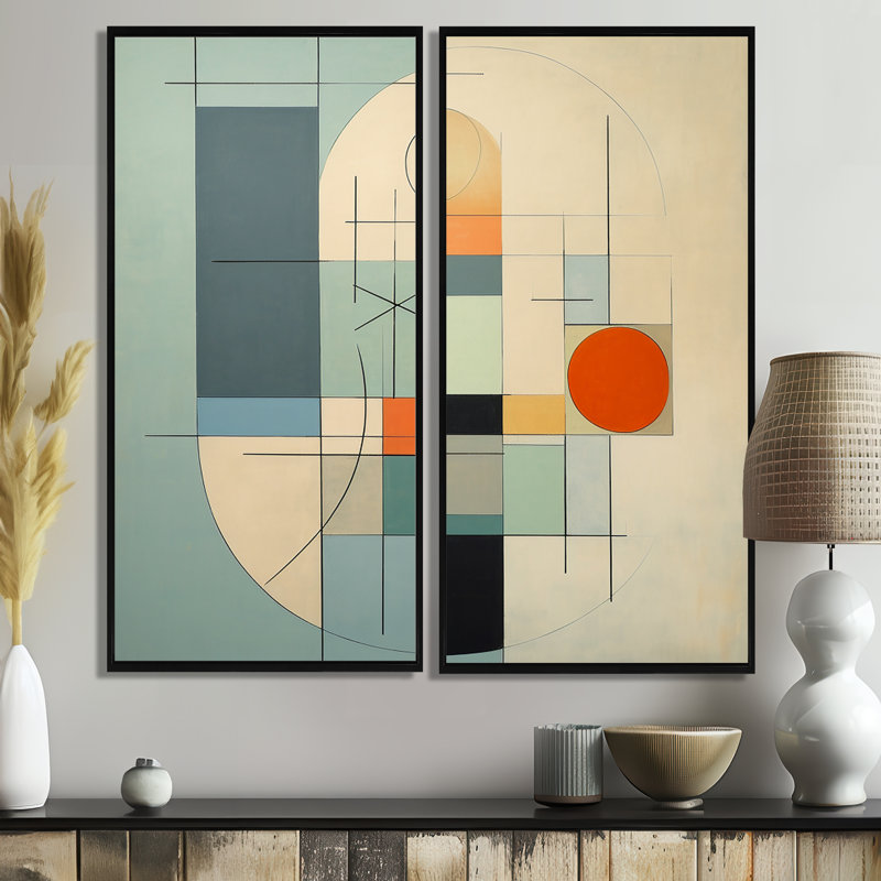 «Serendipity Abstract Mid-Century Geometrics II», art mural moderne bleu, H 32 po x l 32 po, Impression encadrée flottante