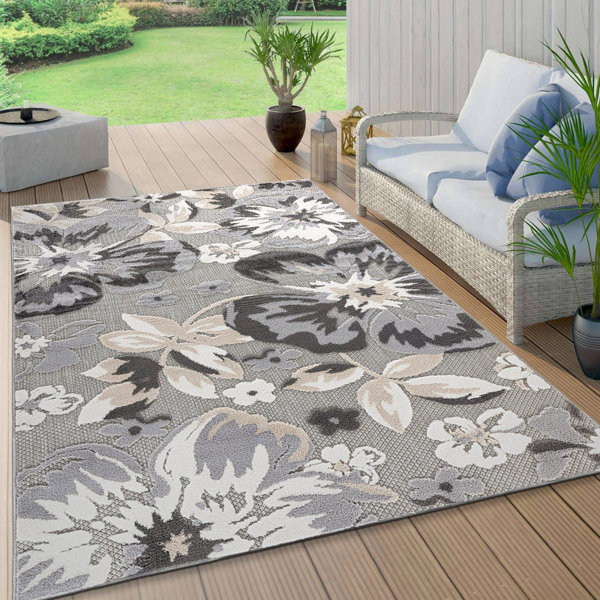 Lark Manor Floral Beige/Gray/Ivory Indoor&Outdoor Area Rug Gray ...