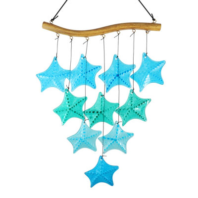 Carillons en verre 28 "étoile de mer bleue, décor intérieur et extérieur, cadeau commémoratif, résistant aux intempéries