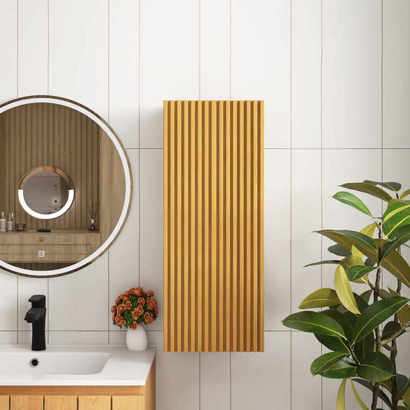 30" H Wall-Mounted Floating Bathroom Vanity Side Cabinet With A Door And A Shelf, Natural Walnut