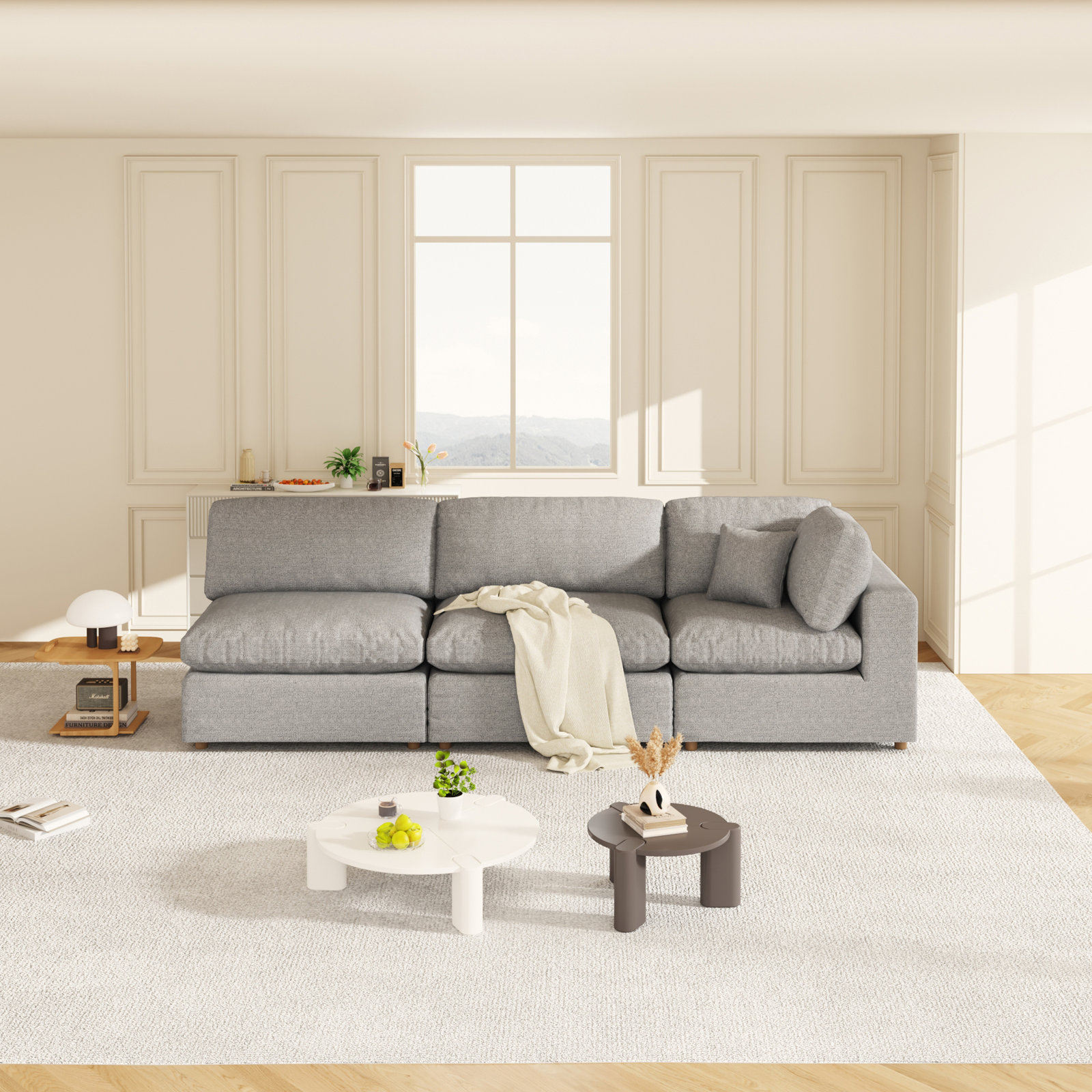 Jossa Upholstered Sectional, Gray Linen Blend