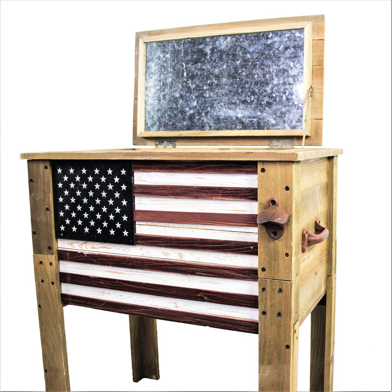 57 Quart Medium Wood American Flag Patio Cooler with Grab Handle