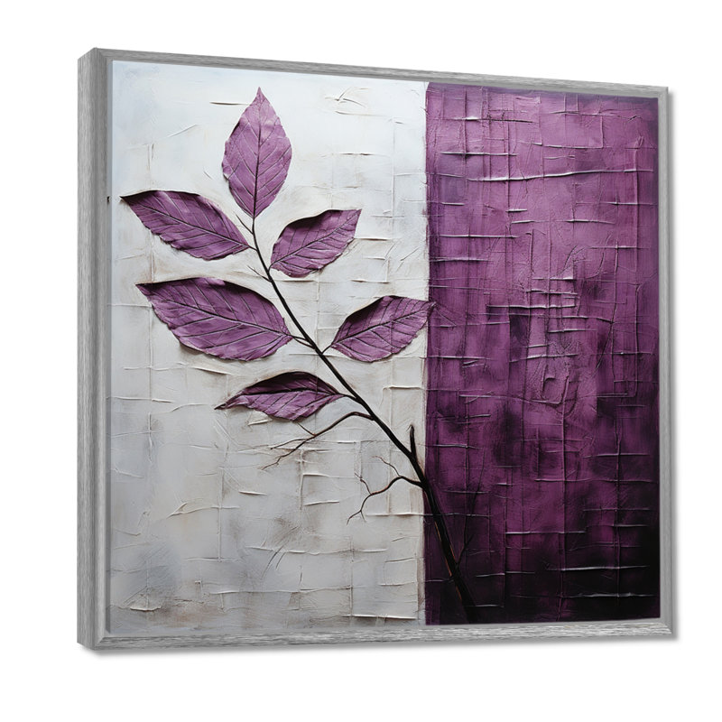 «Purple Leaves Plum Precision - Leaves», reproduction sur toile encadrée, H 24 po x l 24 po x P 1 po, Encadrement argenté