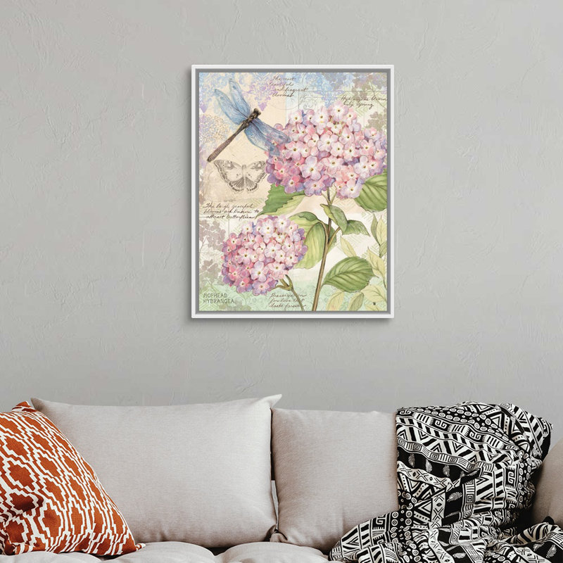 " Pink Hydrangea " Watercolor Painting, 30" H x 24" W x 1.75" D, White Framed Canvas