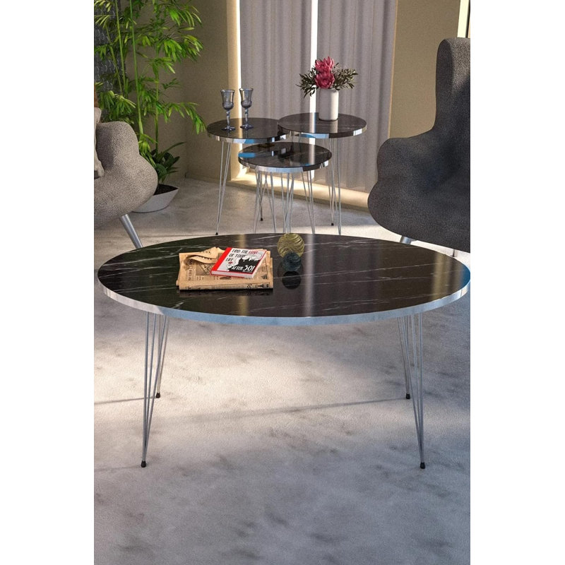 Mario Living Room Table Set, Black Marble