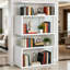 Bibliothèque ouverte moderne à 4 niveaux, présentoir géométrique blanc ultrabrillant avec panneaux latéraux en verre transparent, bibliothèque de rangement verticale autoportante pour le bureau de la chambre à coucher-131280866