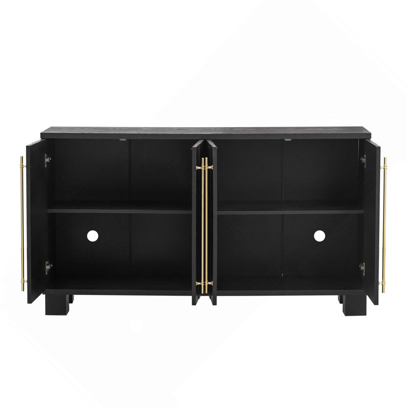Buffet en bois avec tablettes réglables et poignées pour la cuisine, la salle à manger et le salon, Noir
