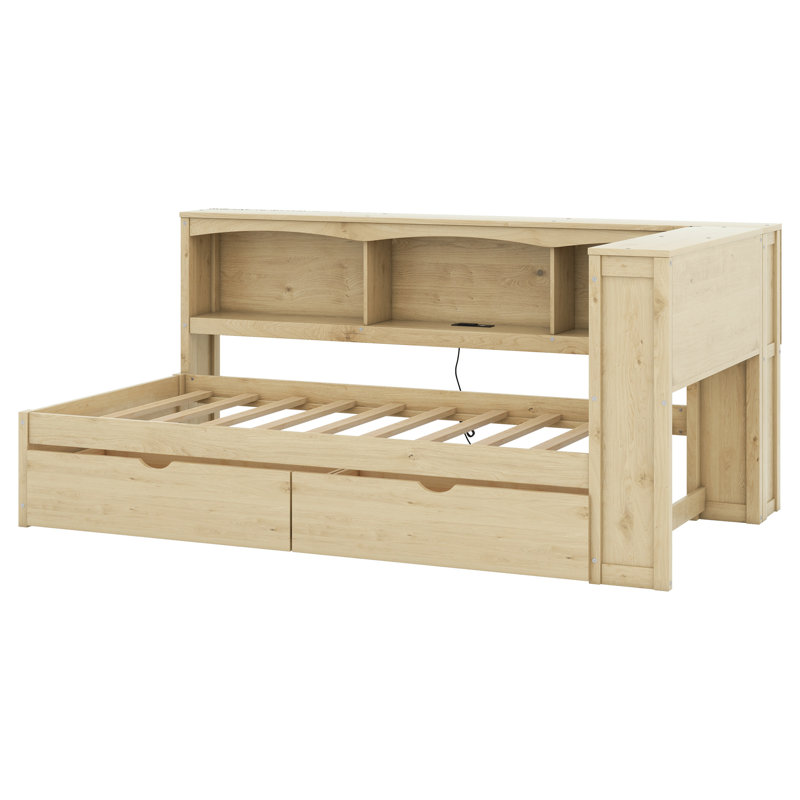 Lit de jour avec deux tiroirs de rangement, armoires de rangement et ports USB