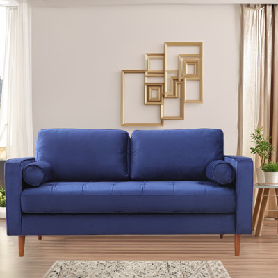 2-Seat Sofa Loveseat With Walnut Wooden Legs