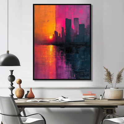 Fuchsia coucher de soleil sur Manhattan Hudson River - New York City, art mural