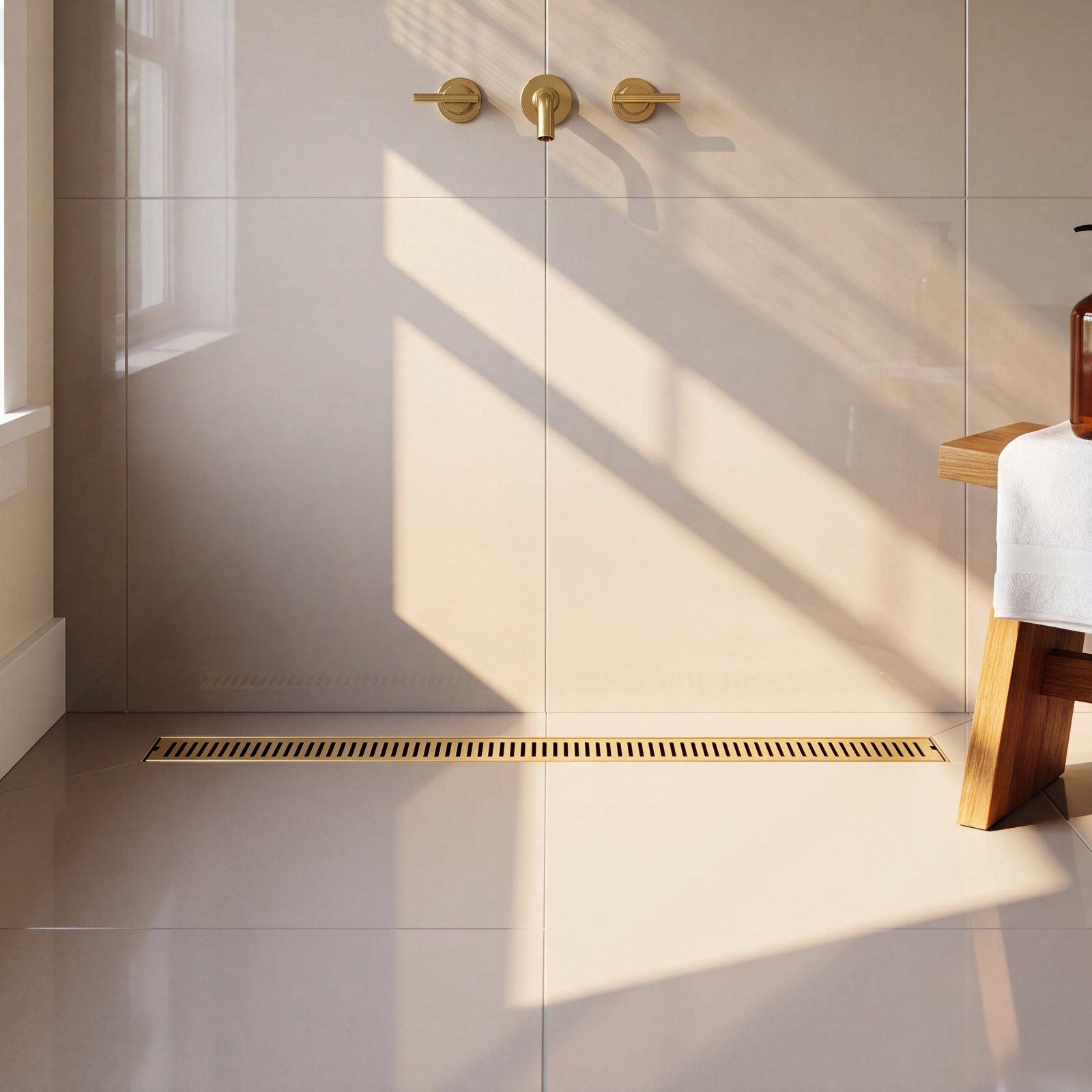 Elan Linear Grid Shower Drain, Matte Brushed Gold
