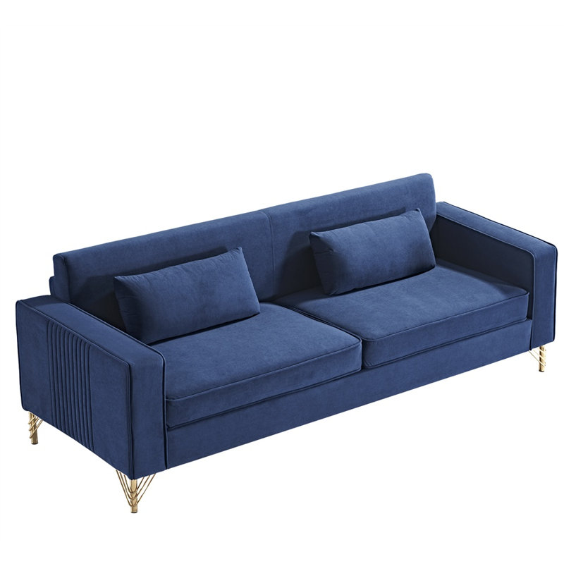 Canapé 3 places en velours 85,8 po Classic Classic - Doux et facile à entretenir | Bleu | Velours | Accoudoirs carrés