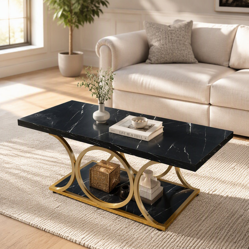 Table basse rectangulaire de 47,24 pouces, Noir