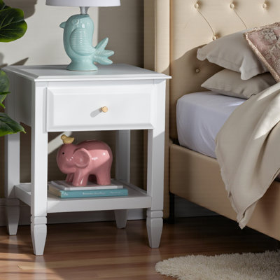 Harbor White Finish 1-Drawer & 1-Shelf With Gold Knob Nightstand, 23.36" H X 18.71" W X 15.55" D