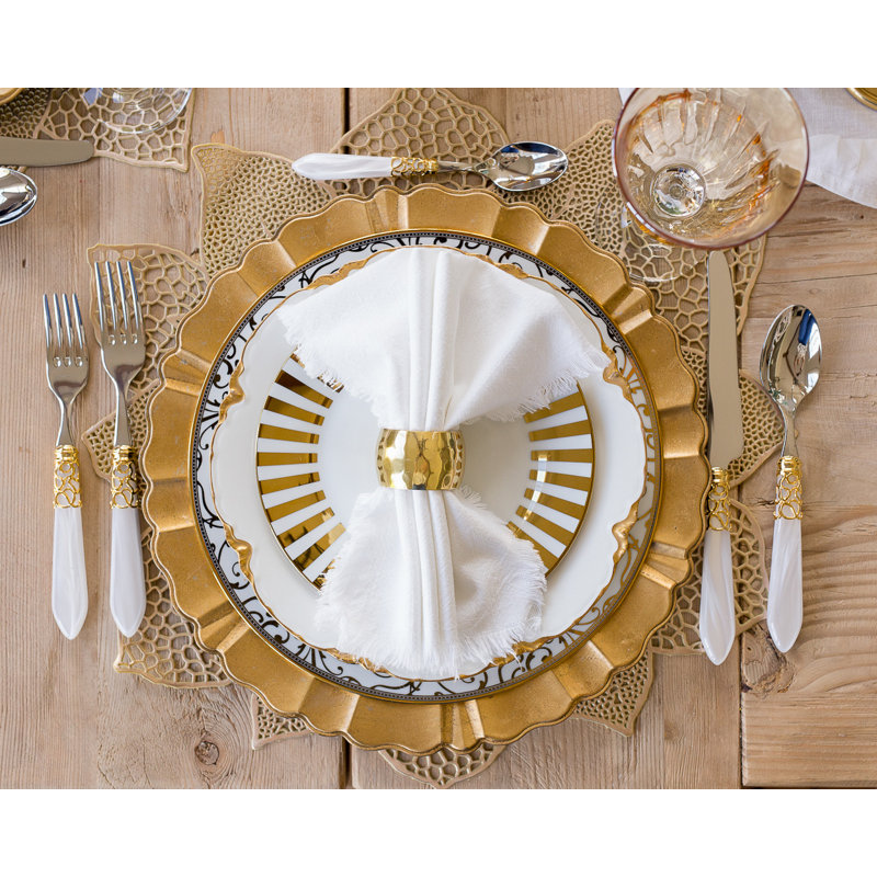 Couvert individuel 5 pièces Melodge Gold, Blanc / Doré